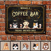 Coffee Bar Freshly Brewed Daily, Vintage Sign, Pet & Beverage, Personalized Dog & Cat Metal Sign