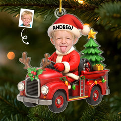 Custom Photo Acrylic Ornament - Personalized Christmas Birthday Gifts For Kids - Driving Into Holiday Magic