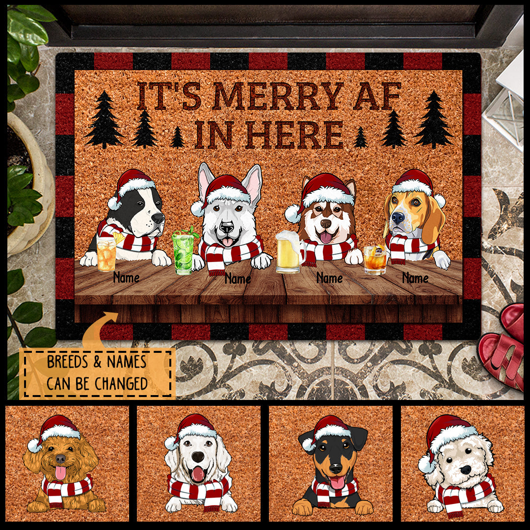 It's Merry Af In Here, Pine Tree, Personalized Christmas Dog Breeds Doormat, Christmas House Decor