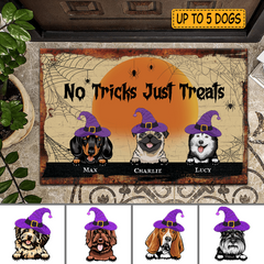 No Tricks Just Treats Personalized Dog Doormat DM-HR07