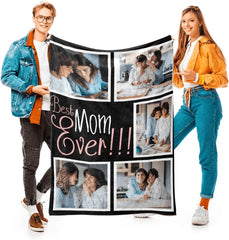 Best Mom Ever Custom Blanket with 5 Photos Personalized Picture Blanket Customized Gifts for Mom Grandma for Birthday Mother's Day Christmas