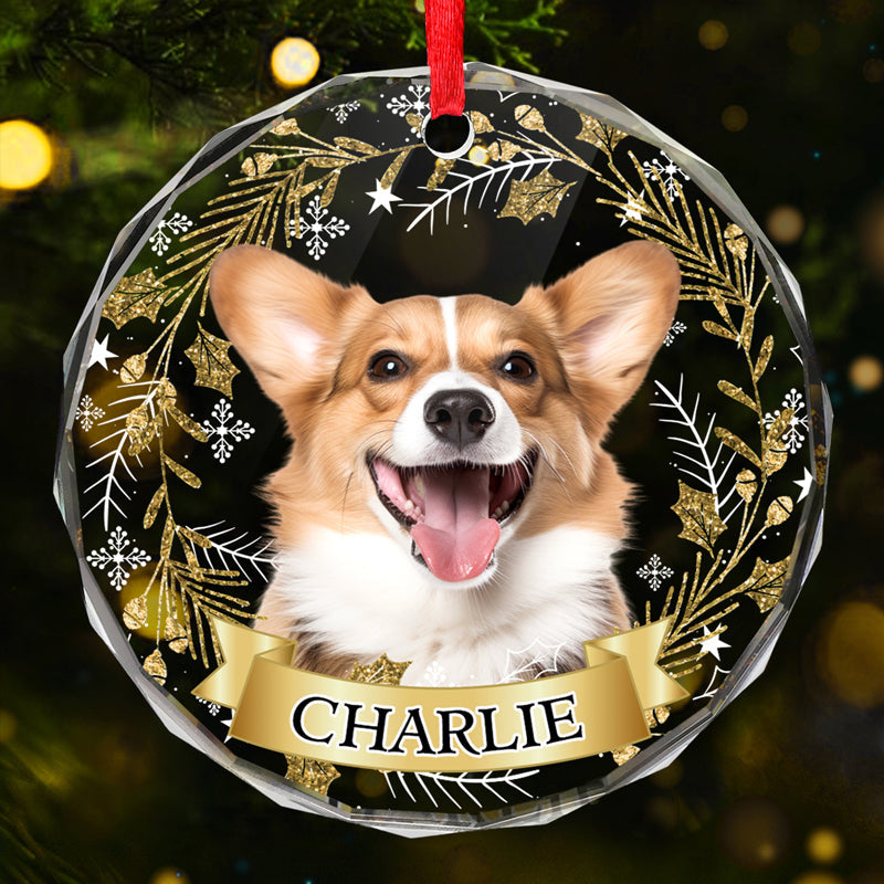 Custom Photo Happiness Is A Warm Puppy Or A Purring Kitty - Dog & Cat Personalized Custom Circle Glass Ornament - Christmas Gift For Pet Owners, Pet Lovers