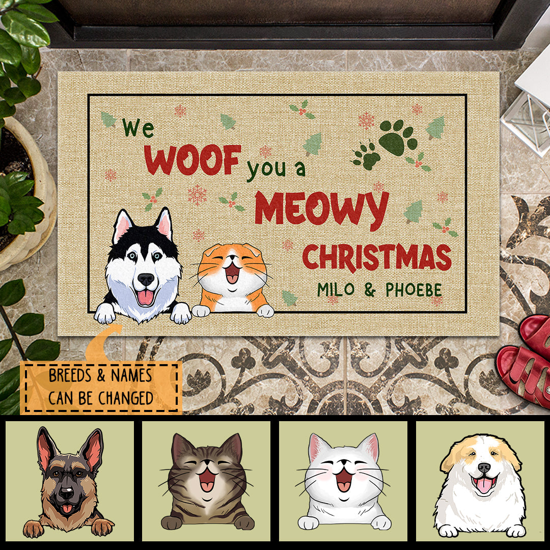 Personalized Dog & Cat Doormat, Gifts For Pet Lovers, We Woof You A Meowy Christmas Doormat, Xmas Home Decor